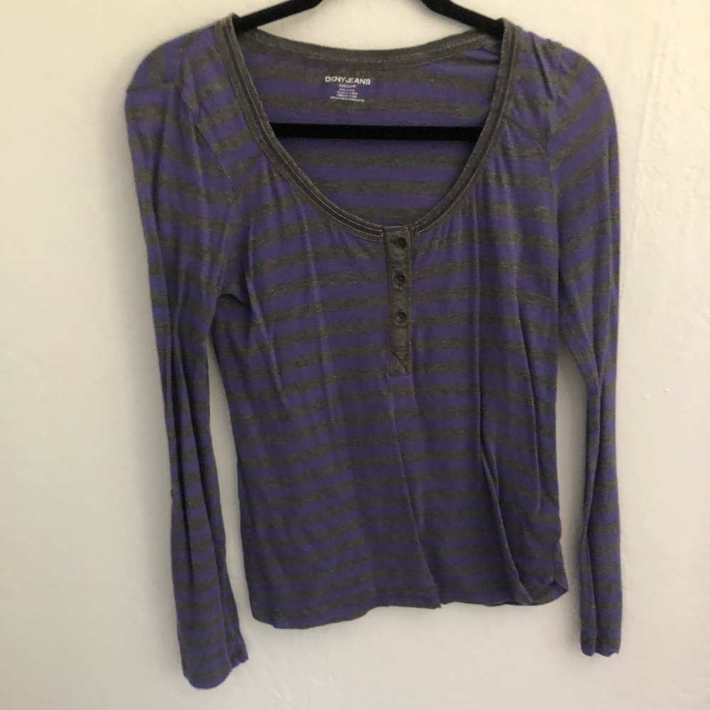 DKNY Grey and purple striped long sleeve top